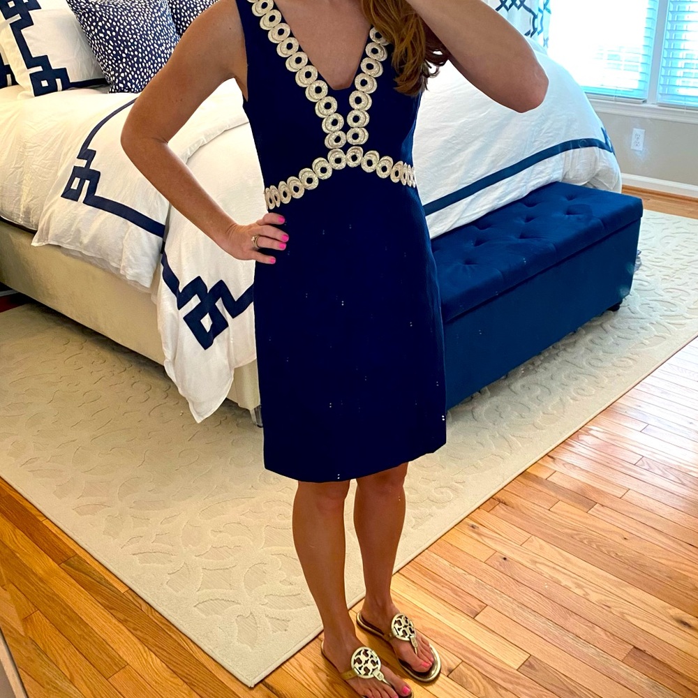 Lilly Pulitzer navy and gold shift dress size 0